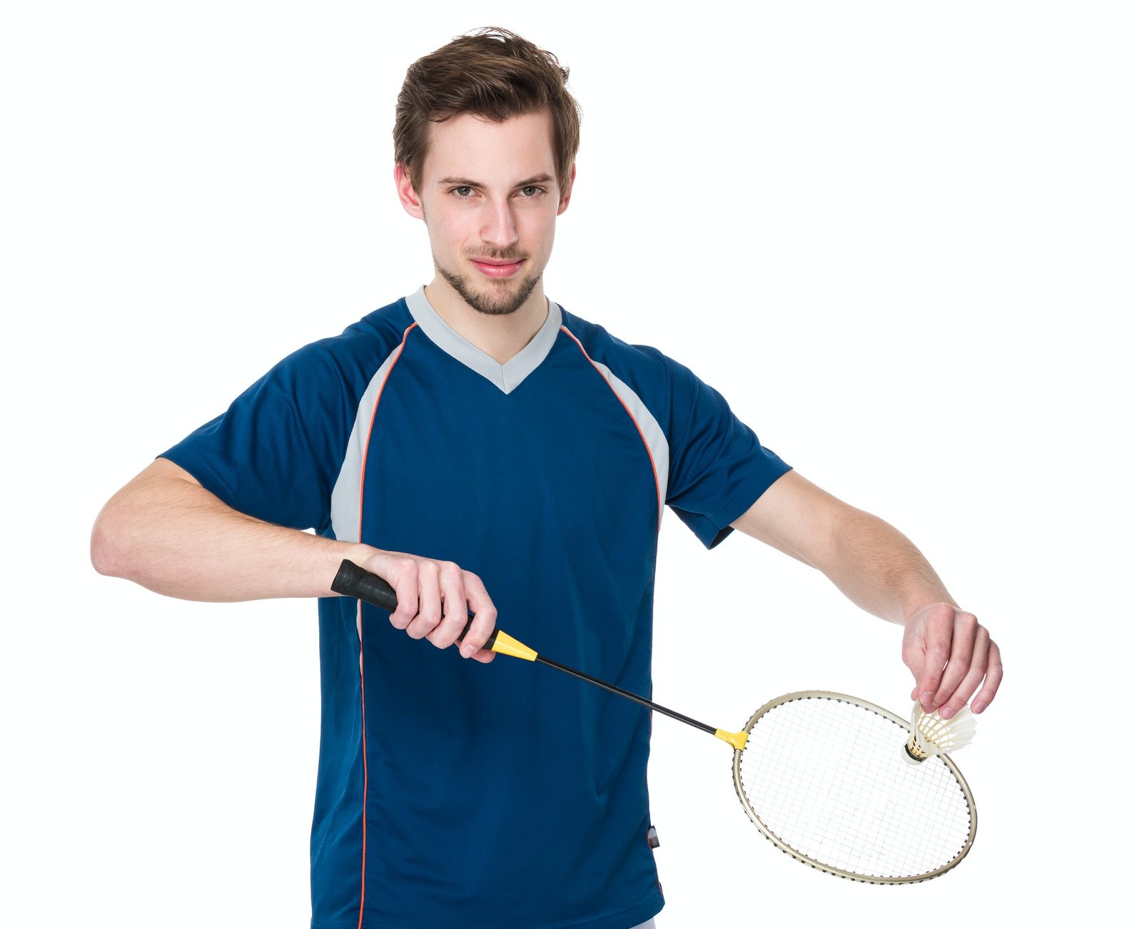 Badminton player serving